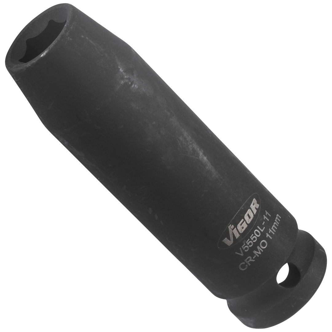 VIGOR Schlagschrauber Steckschlüsseleinsatz, lang, V5550L-11, 1/2 (12,5 mm) Vierkant hohl, Außen Sechskant Profil, SW 11 mm