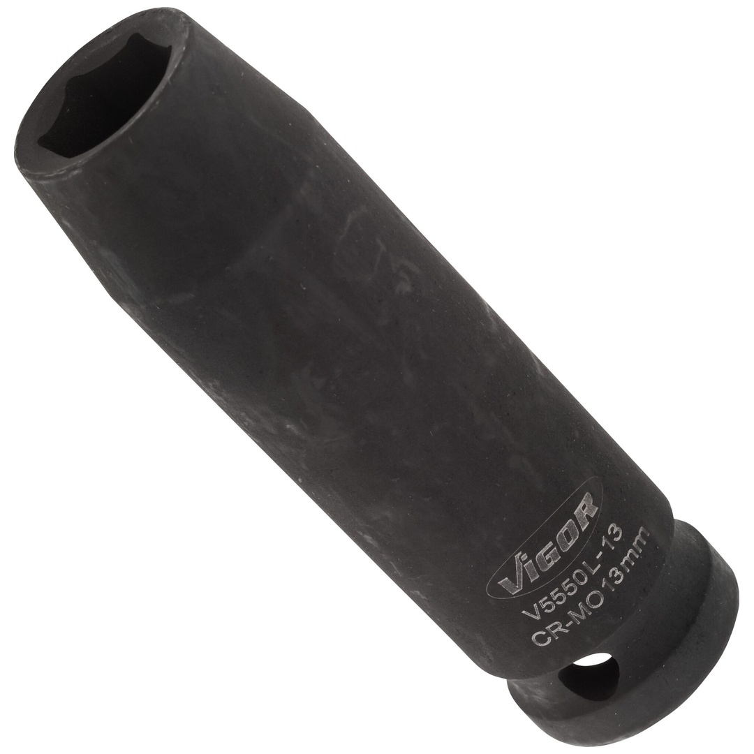 VIGOR Schlagschrauber Steckschlüsseleinsatz, lang, V5550L-13, 1/2 (12,5 mm) Vierkant hohl, Außen Sechskant Profil, SW 13 mm