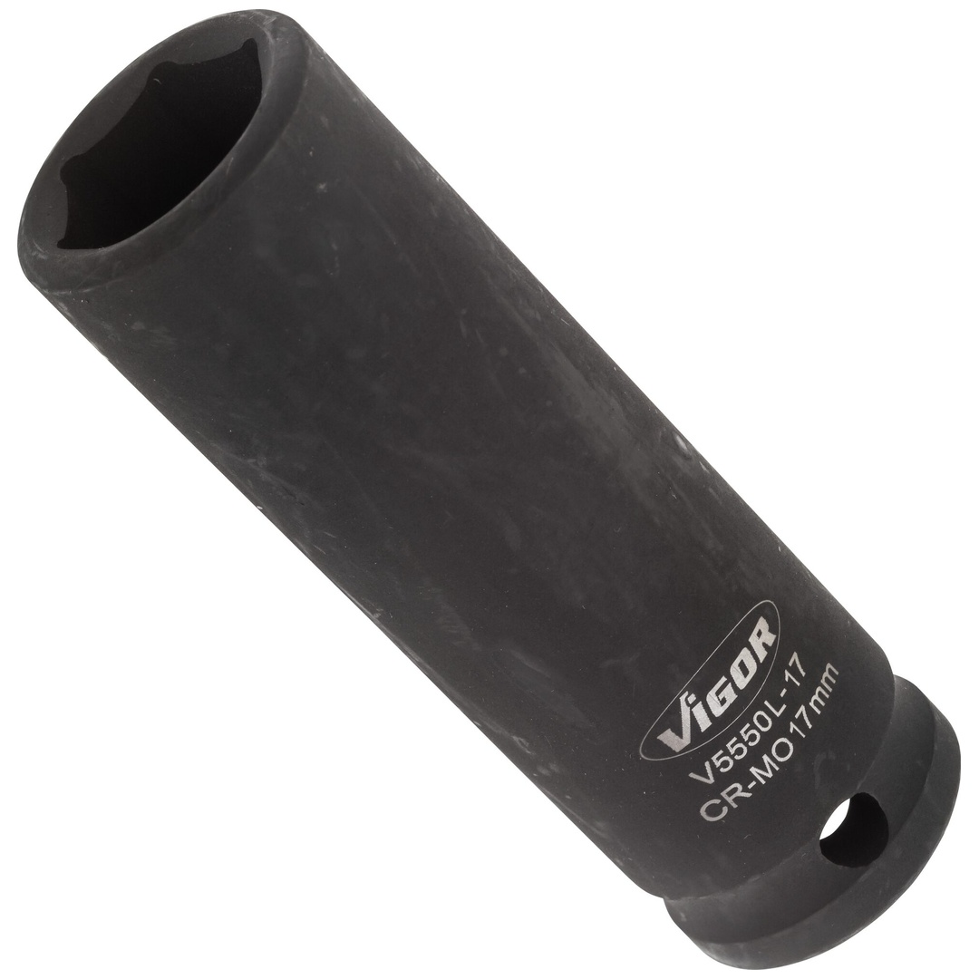 VIGOR Schlagschrauber Steckschlüsseleinsatz, lang, V5550L-17, 1/2 (12,5 mm) Vierkant hohl, Außen Sechskant Profil, SW 17 mm