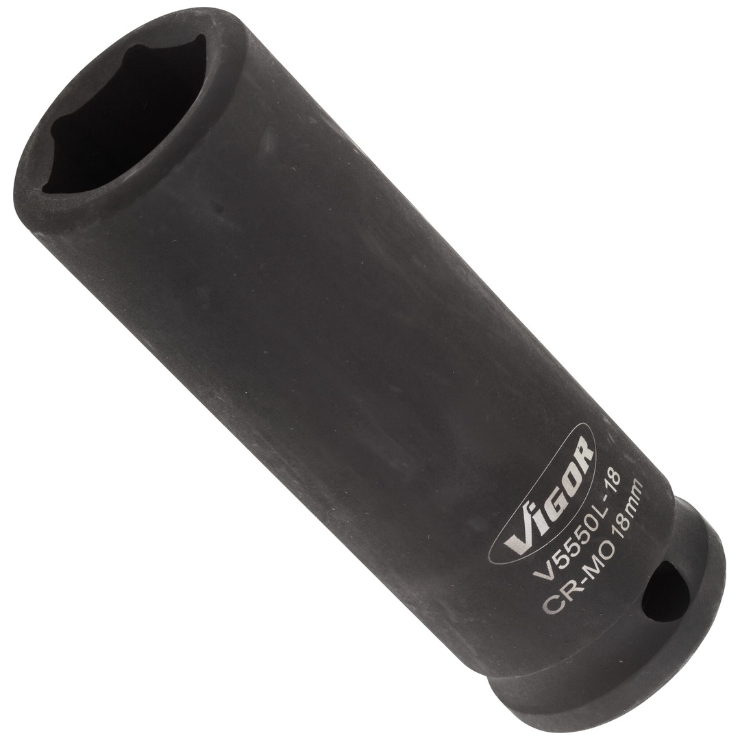 VIGOR Schlagschrauber Steckschlüsseleinsatz, lang, V5550L-18, 1/2 (12,5 mm) Vierkant hohl, Außen Sechskant Profil, SW 18 mm