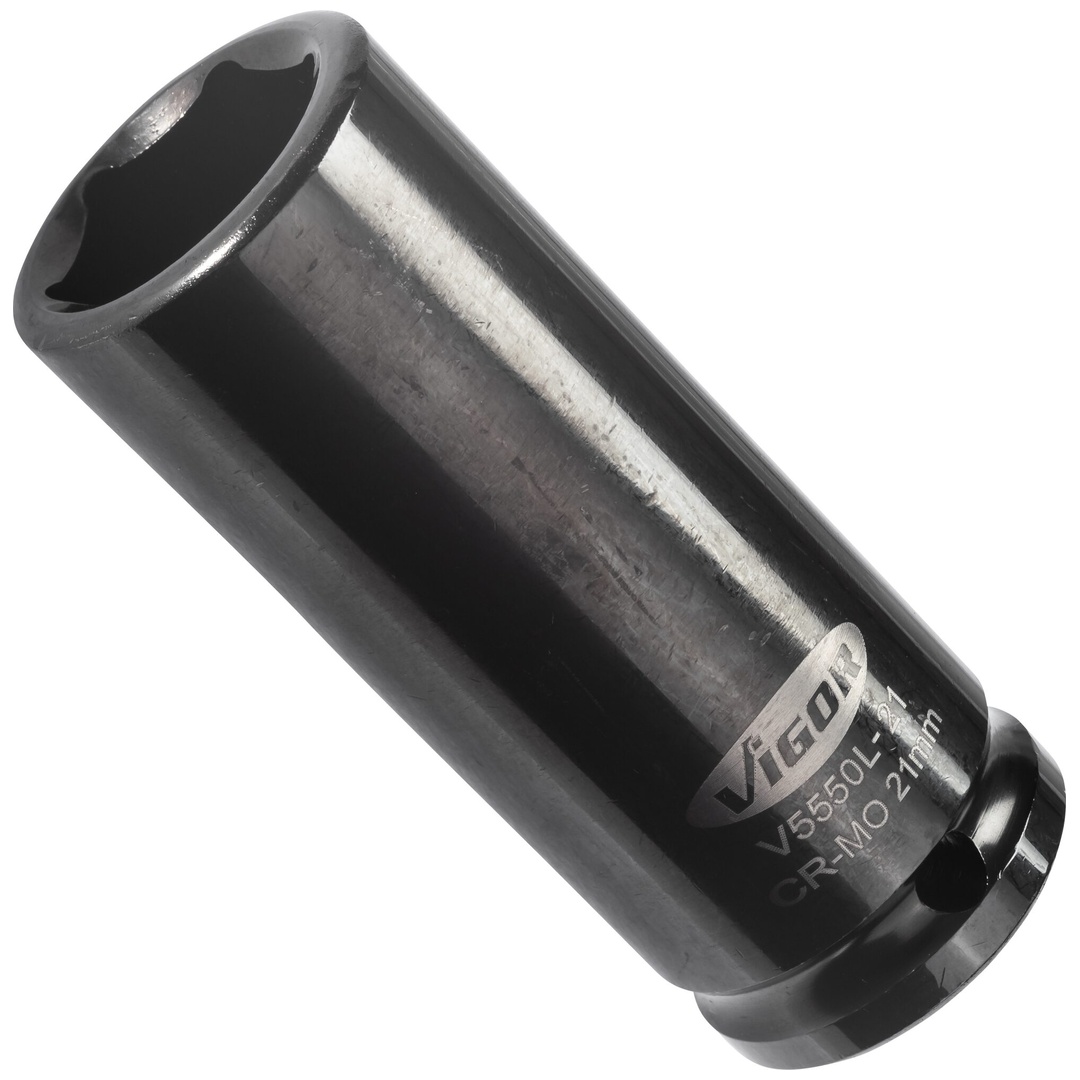 VIGOR Schlagschrauber Steckschlüsseleinsatz, lang, V5550L-21, 1/2 (12,5 mm) Vierkant hohl, Außen Sechskant Profil, SW 21 mm