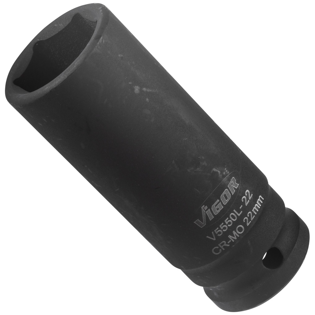 VIGOR Schlagschrauber Steckschlüsseleinsatz, lang, V5550L-22, 1/2 (12,5 mm) Vierkant hohl, Außen Sechskant Profil, SW 22 mm