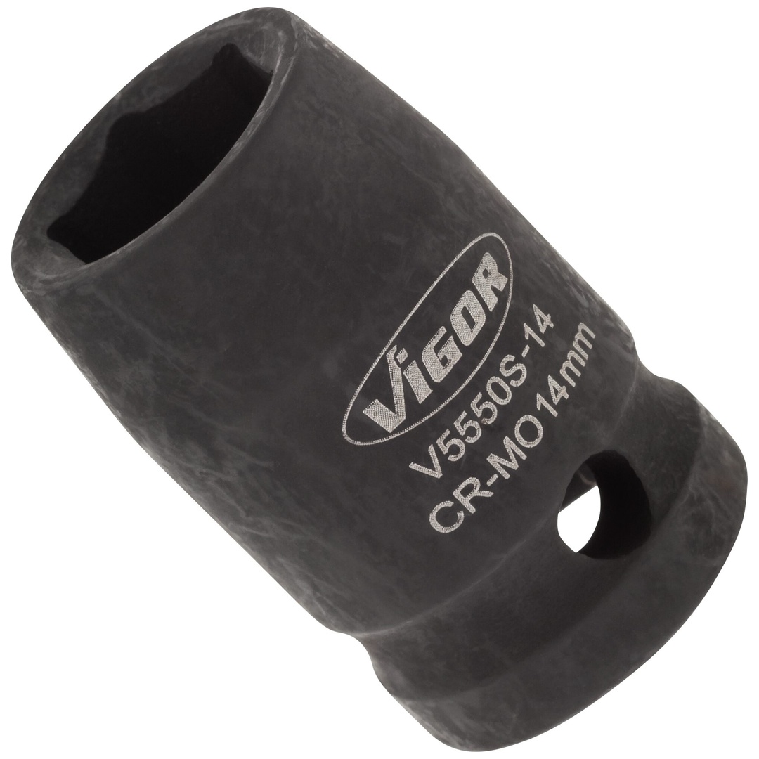 VIGOR Schlagschrauber Steckschlüsseleinsatz, kurz, V5550S-14, 1/2 (12,5 mm) Vierkant hohl, Außen Sechskant Profil, SW 14 mm