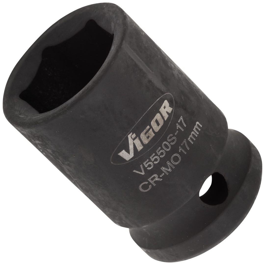 VIGOR Schlagschrauber Steckschlüsseleinsatz, kurz, V5550S-17, 1/2 (12,5 mm) Vierkant hohl, Außen Sechskant Profil, SW 17 mm