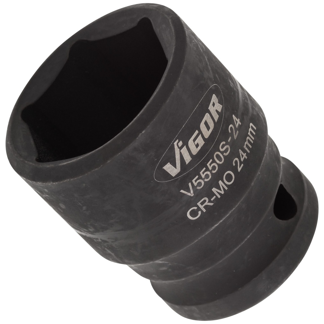 VIGOR Schlagschrauber Steckschlüsseleinsatz, kurz, V5550S-24, 1/2 (12,5 mm) Vierkant hohl, Außen Sechskant Profil, SW 24 mm