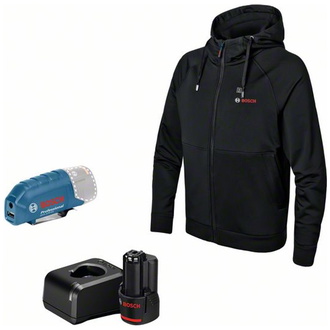 Bosch beheizbare Sweatjacke / Heizjacke GHH 12+18V XA (Full Version) incl. Akku, Gr. S schwarz