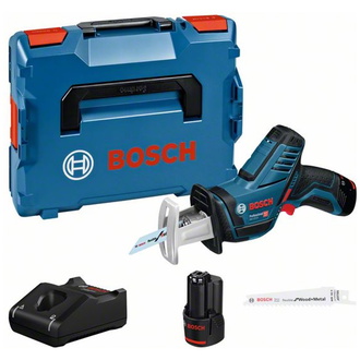 Bosch Akku-Säbelsäge GSA 12V-14, incl. 2x Akku GBA 3 Ah, Schnellladegerät, 2x Säbelsägeblatt, Zubehör, L-BOXX