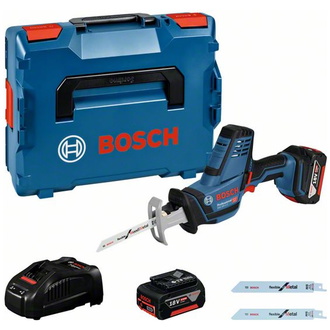 Bosch Akku-Säbelsäge GSA 18 V-LI C, incl. 2x Akku GBA 5 Ah, Schnellladegerät, 3x Säbelsägeblatt, L-BOXX