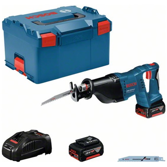 Bosch Akku-Säbelsäge GSA 18 V-LI, incl. 2x Akku GBA 5 Ah, Schnellladegerät, 2x Säbelsägeblatt, L-BOXX