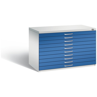 C+P Schubladenschrank Serie 7100_7200 1100 x 760 x 765 lichtgrau/enzianblau, Modell 7101-000