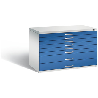 C+P Schubladenschrank Serie 7100_7200 1100 x 760 x 765 lichtgrau/enzianblau, Modell 7101-200