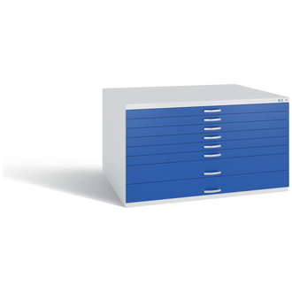 C+P Schubladenschrank Serie 7100_7200 1350 x 760 x 960 lichtgrau/enzianblau, Modell 7201-200