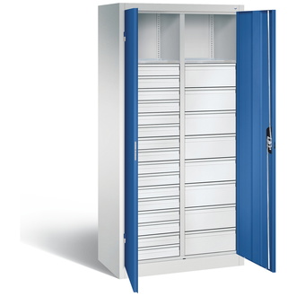 C+P Werkstattschrank mit 24 Schubladen, 930 x 1950 x 500 enzianblau/lichtgrau, Modell 8921-3035