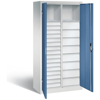 C+P Werkstattschrank mit 24 Schubladen, 930 x 1950 x 500 fernblau/lichtgrau, Modell 8921-3035