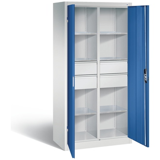 C+P Werkstattschrank mit 4 Schubladen, 930 x 1950 x 500 enzianblau/lichtgrau, Modell 8921-30425