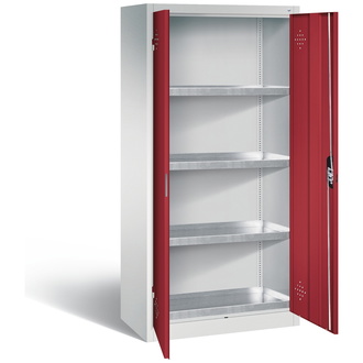 C+P Umweltschrank mit Stahlwannen, 930 x 1950 x 500 rubinrot/lichtgrau, Modell 8921-3155