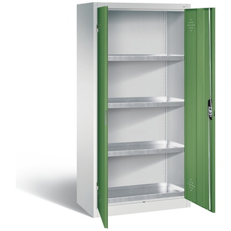 C+P Umweltschrank mit Stahlwannen, 930 x 1950 x 500 resedagrün/lichtgrau, Modell 8921-3155