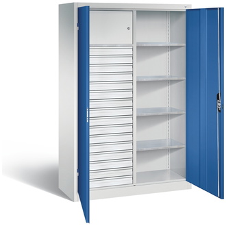 C+P Werkstattschrank mit 16 Schubladen, 1200 x 1950 x 500 enzianblau/lichtgrau, Modell 8931-3015