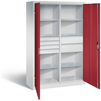 C+P Werkstattschrank mit 6 Schubladen, 1200 x 1950 x 500 rubinrot/lichtgrau, Modell 8931-30415