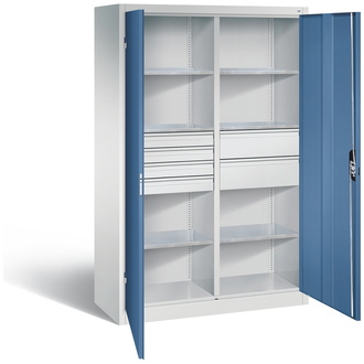 C+P Werkstattschrank mit 6 Schubladen, 1200 x 1950 x 500 fernblau/lichtgrau, Modell 8931-30415