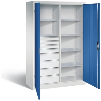 C+P Werkstattschrank mit 8 Schubladen, 1200 x 1950 x 500 enzianblau/lichtgrau, Modell 8931-3055