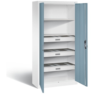 C+P Büro-Drehtürenschrank Acurado 930 x 1950 x 400 verkehrsweiß/horizontblau, Modell 9260-425