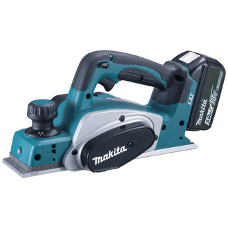 Makita Akku-Hobel DKP180, 18 V, 82 mm, incl. 2x Akku LXT 5 Ah, Schnellladegerät, MAKPAC, Zubehör