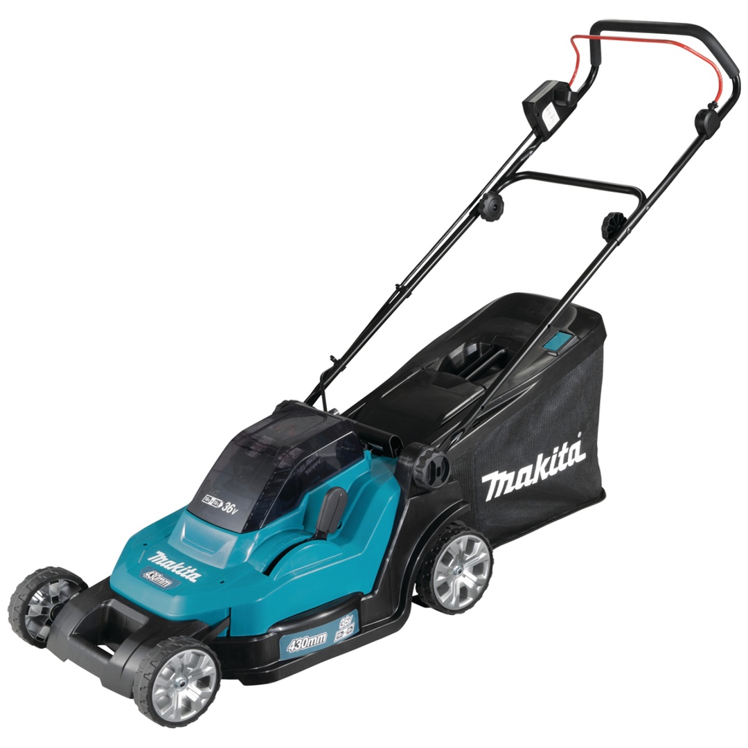 Makita Akku-Rasenmäher 2x18V, 43 cm, 40 l, Akku, Ladegerät, Zubehör