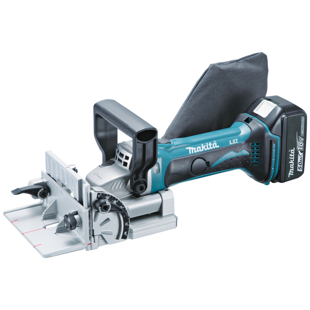 Makita Akku-Nutfräse DPJ180RTJ, 18V, 100 mm, incl. 2x Akku LXT 5 Ah, Schnellladegerät, Zubehör, MAKPAC