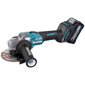 Makita Akku-Winkelschleifer GA005GM201, 40 V, incl. 2x Akku XGT 4 Ah, Schnellladegerät, Schruppscheibe, Zubehör, MAKPAC