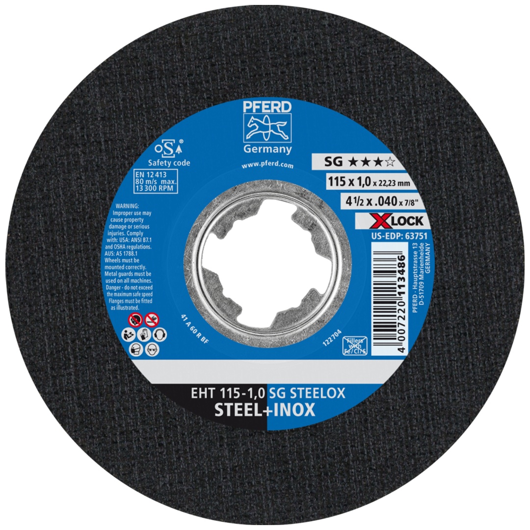 PFERD TOOLS PFERD Trennscheibe EHT 115x1,0 mm, X-LOCK gerade Leistungslinie SG STEELOX für Stahl/Edelstahl