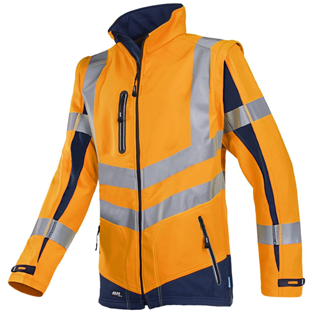 SIOEN Warnschutz Softshelljacke Malden mit abnehmbaren Ärmeln Gr. L leuchtorange/marine