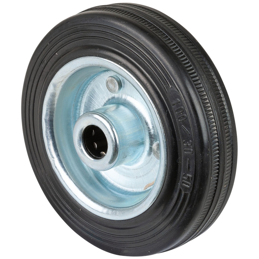 BS Rollen Gummirad schwarz, Stahlfelge, Rollenlager, Ø Rad 100 mm, Tragkraft 70 kg