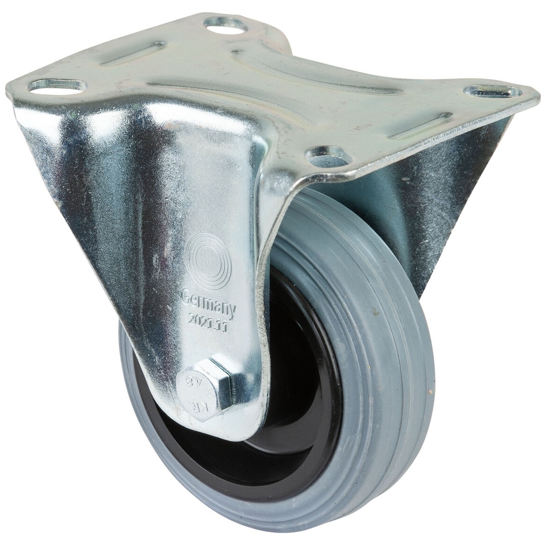 BS Rollen BS Transportrolle L410, Bockrolle, Rad-Ø 80 mm, Tragkr. 50 kg, Rollenlager, Lauffl. Gummi grau, Radk. Kunststoff