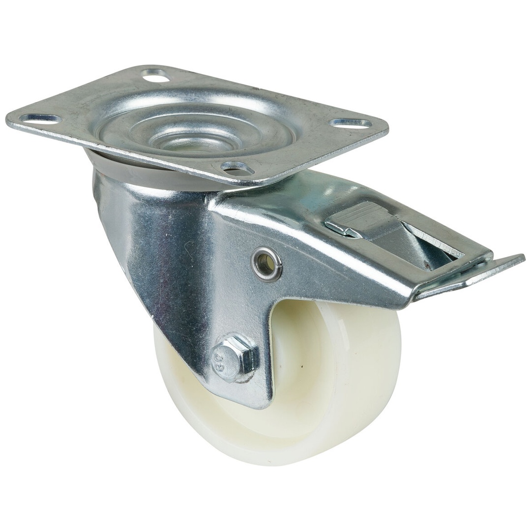 BS Rollen Transportrolle, Lenkrolle mit Totalfeststeller, Rad-Ø 80 mm, Tragf. 125 kg, Kunststoff , Bauhöhe 106 mm, Rollenlager