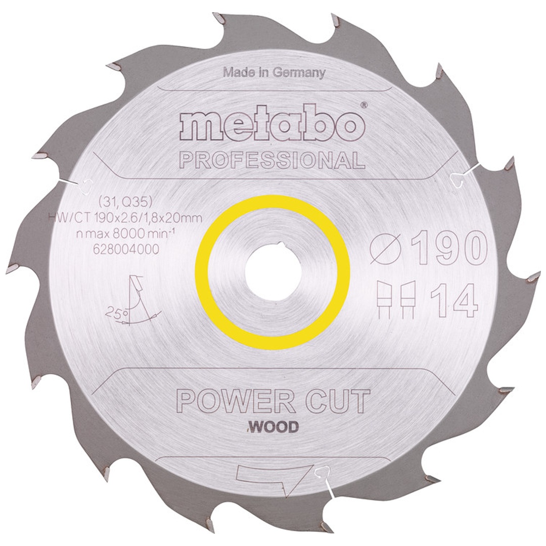 Metabo Sägeblatt power cut wood - professional, 190x20, Z14 WZ 25°