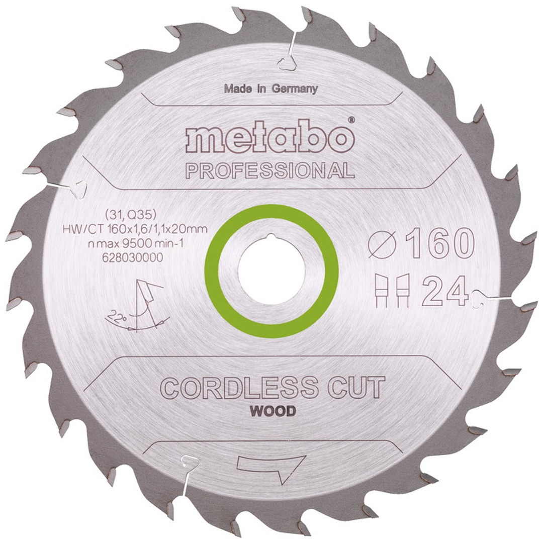 Metabo Sägeblatt cordless cut wood - professional, 160x20 (16), Z24 WZ 22°
