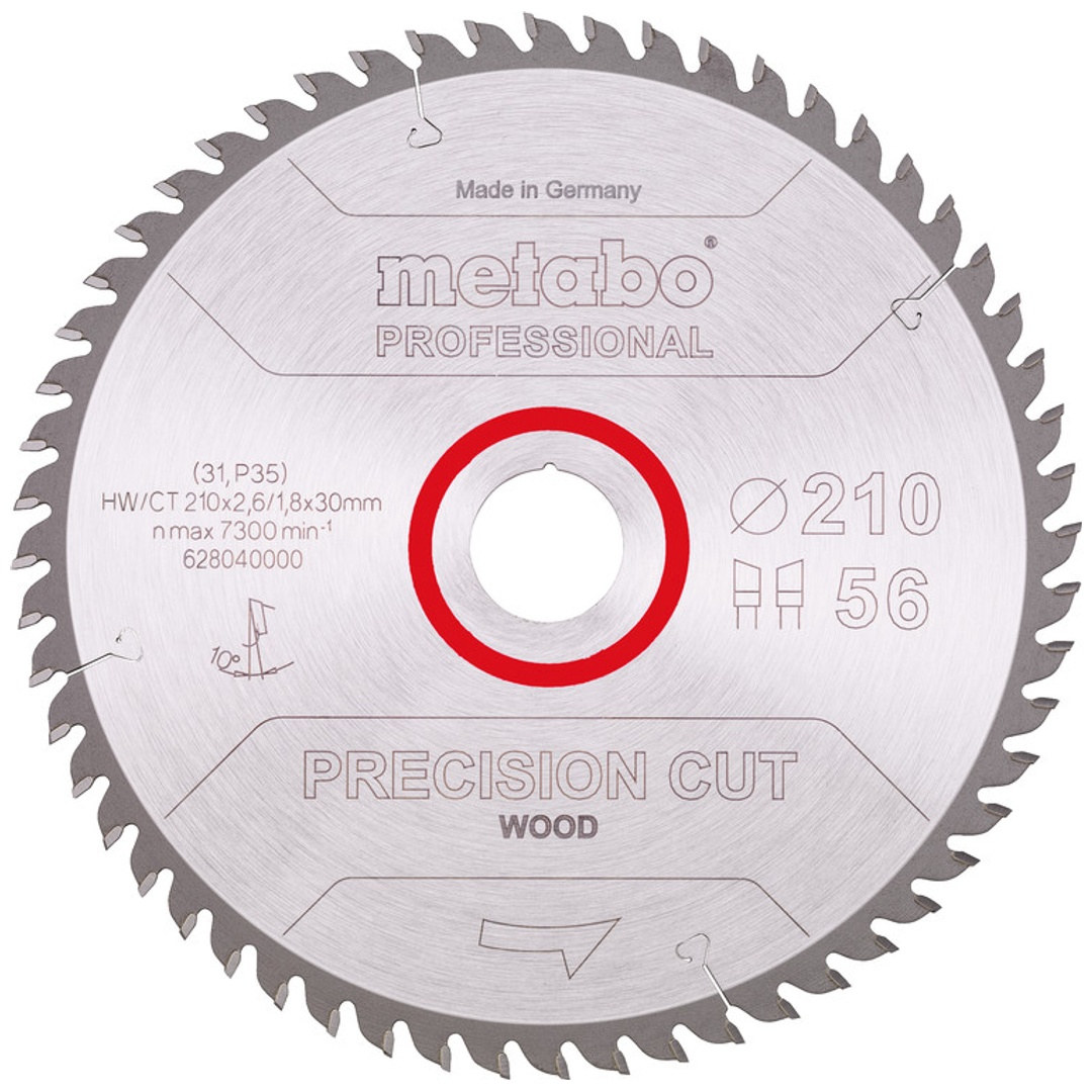 Metabo Sägeblatt precision cut wood - professional 210x2,6/1,8x30, Z56, Spanwinkel 10°, Wechselzahn