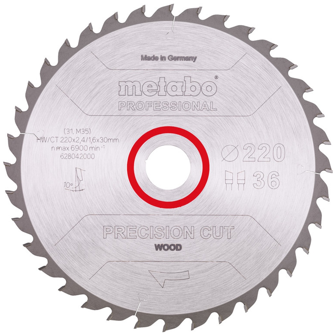 Metabo Sägeblatt precision cut wood - professional 220x2,4/1,6x30, Z36, Spanwinkel 10°, Wechselzahn