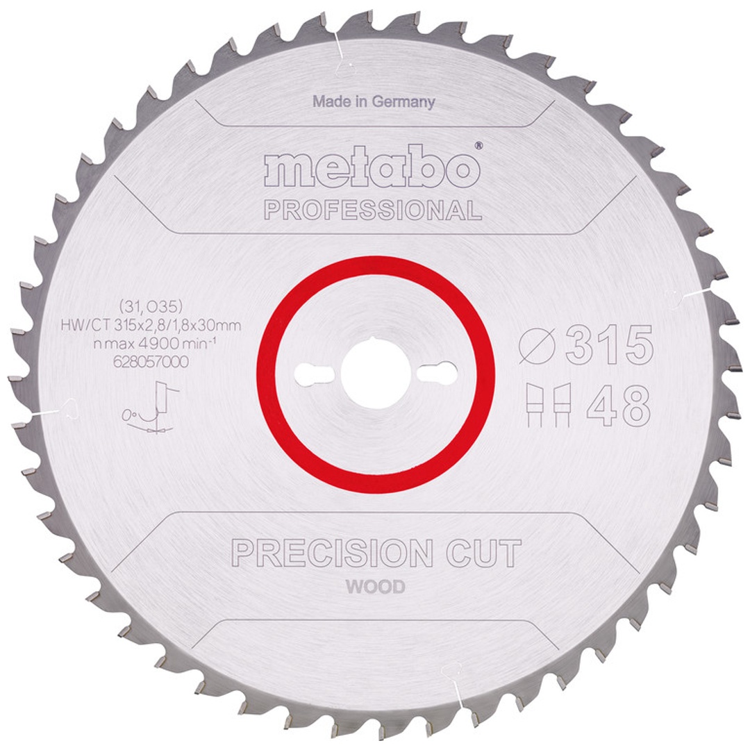 Metabo Sägeblatt precision cut wood - professional 315x2,8/1,8x30, Z48, Spanwinkel 0°, Wechselzahn