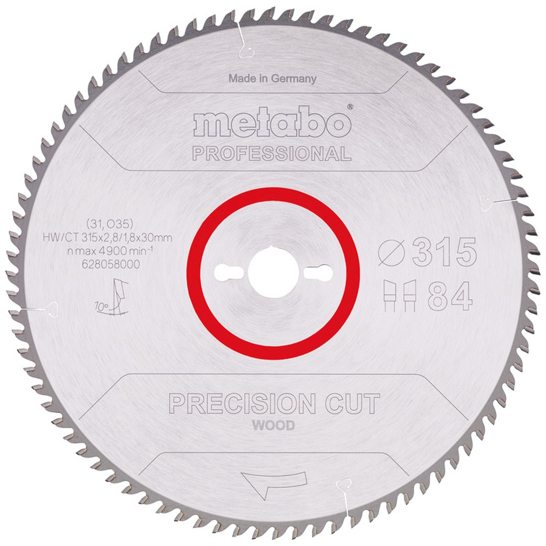 Metabo Sägeblatt precision cut wood - professional 315x2,8/1,8x30, Z84, Spanwinkel 10°, Wechselzahn