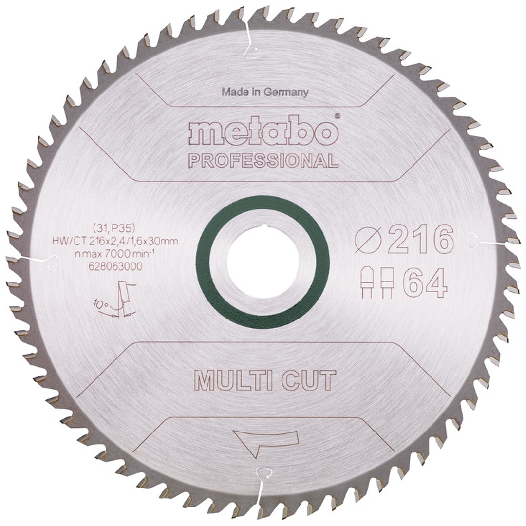 Metabo Kreissägeblatt multi cut - professional 216 x 30 x 2,4/1,6, 64 Zähne, Spanwinkel 10°