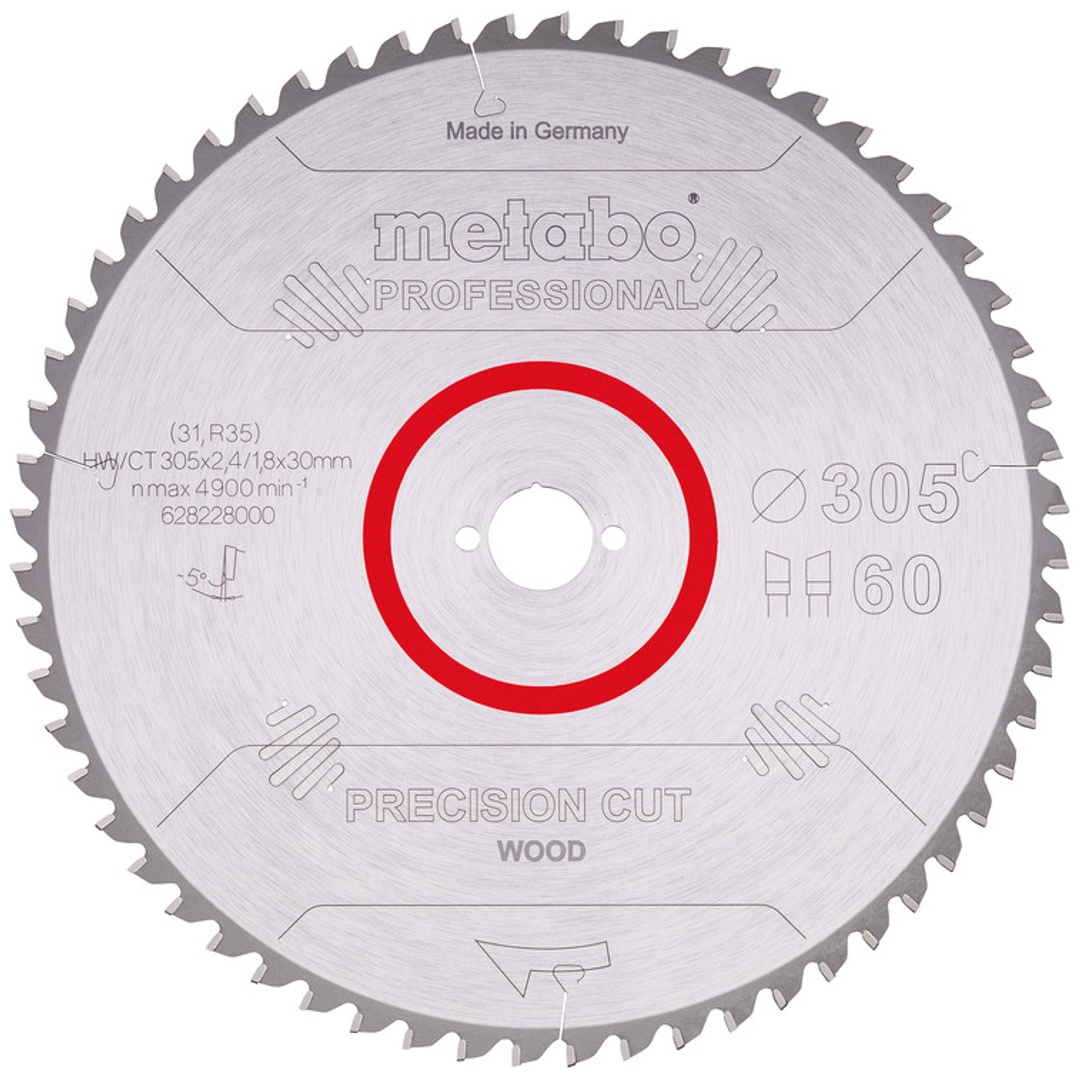 Metabo Sägeblatt precision cut wood - professional 305x2,4/1,8x30, Z60, Spanwinkel -5°, Wechselzahn