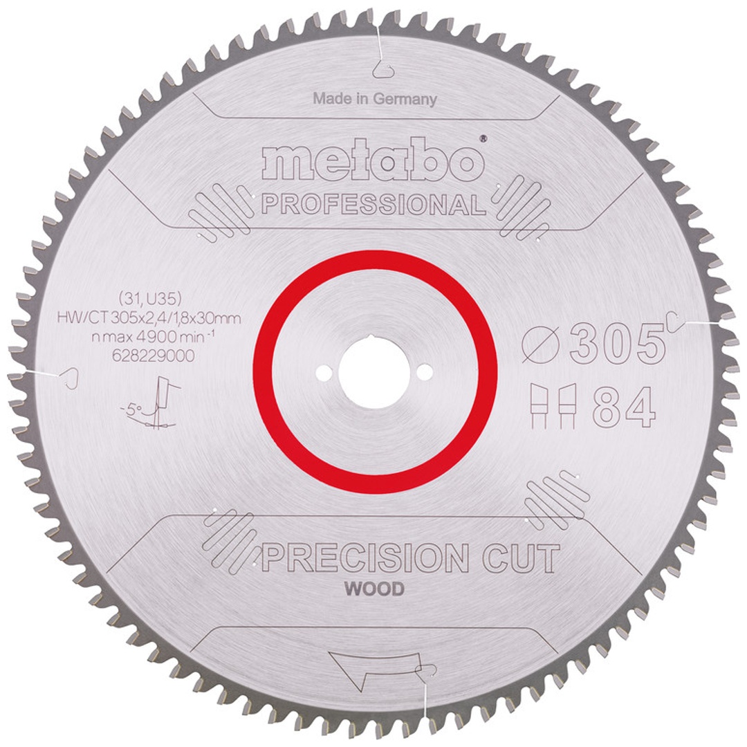 Metabo Sägeblatt precision cut wood - professional 305x2,4/1,8x30, Z84, Spanwinkel -5°, Wechselzahn