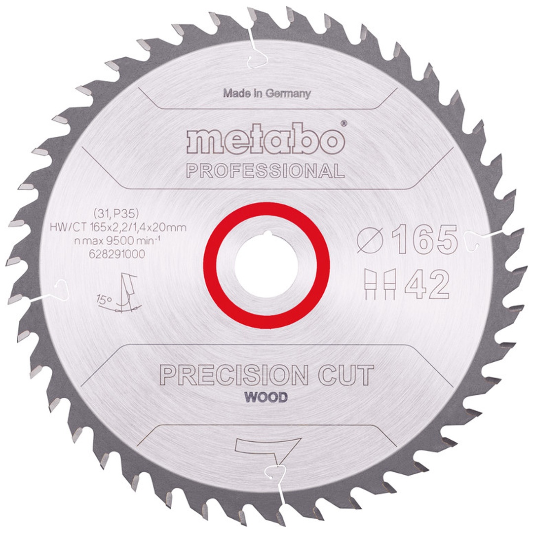 Metabo Sägeblatt precision cut wood - professional 165x2,2/x20, Z42, Spanwinkel 15°, Wechselzahn