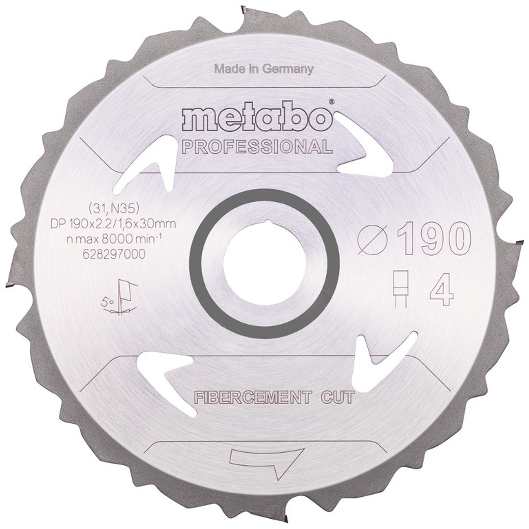 Metabo Sägeblatt fibercement cut - professional, 190x30 Z4 PCD FZ 5°
