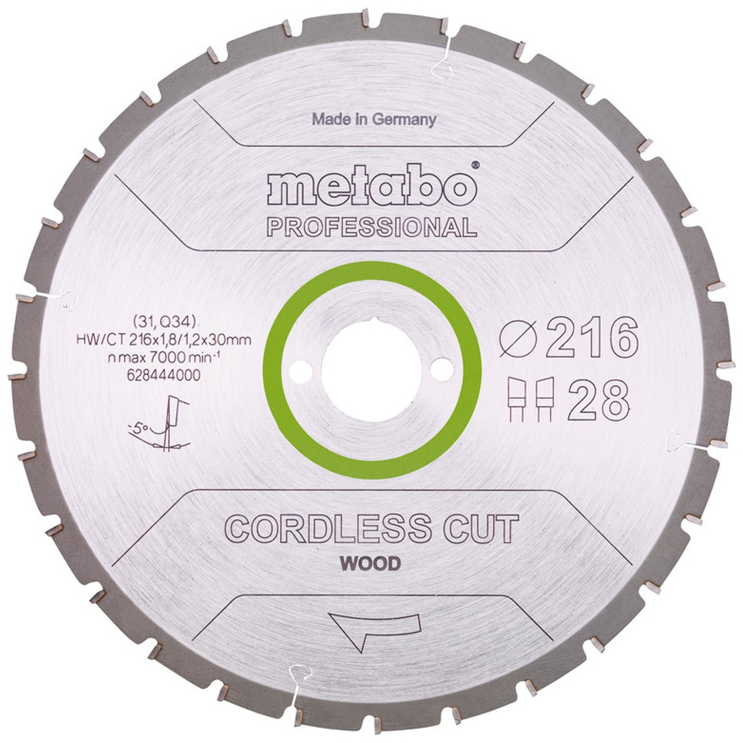 Metabo Sägeblatt cordless cut wood - professional, 216x30 Z28 WZ 5°neg