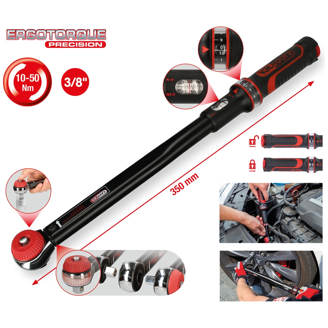 KS Tools 3/8 ERGOTORQUEprecision Ratschen-Drehmomentschlüssel Drehknopf, 10-50 Nm