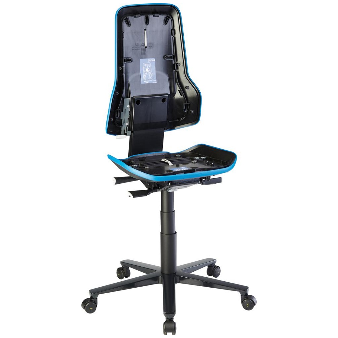 BIMOS Arbeitsstuhl NEON 2ESD mit Rollen ohne Pols-ter Sitzhöhe 450-620mm S-ynchrontechnik blau