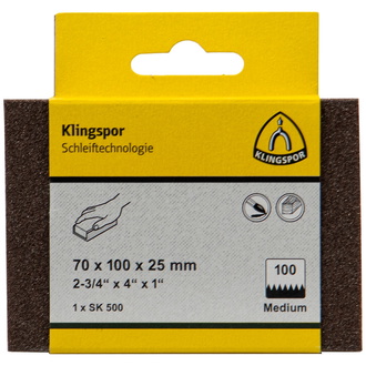 Klingspor SK 500 Schleifklotz, Korund Korn 80 70 x 100 x 25 mm, SB-verpackt im Reiter